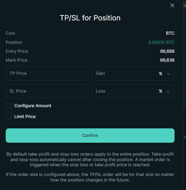 TP/SL modal